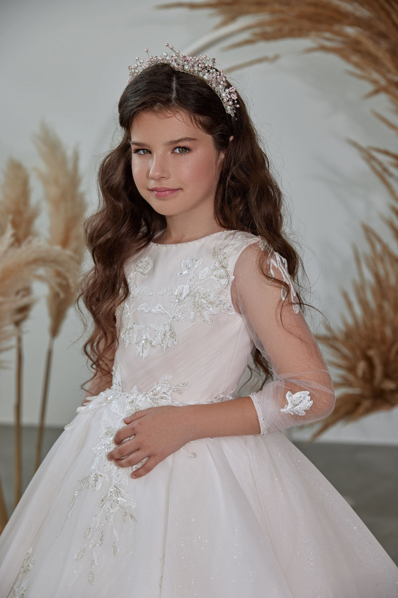 Elegant Sequin Long Sleeve Layer Luxury Gown | Princess ball gowns, Flower girl  dresses, Flower girl dresses tulle